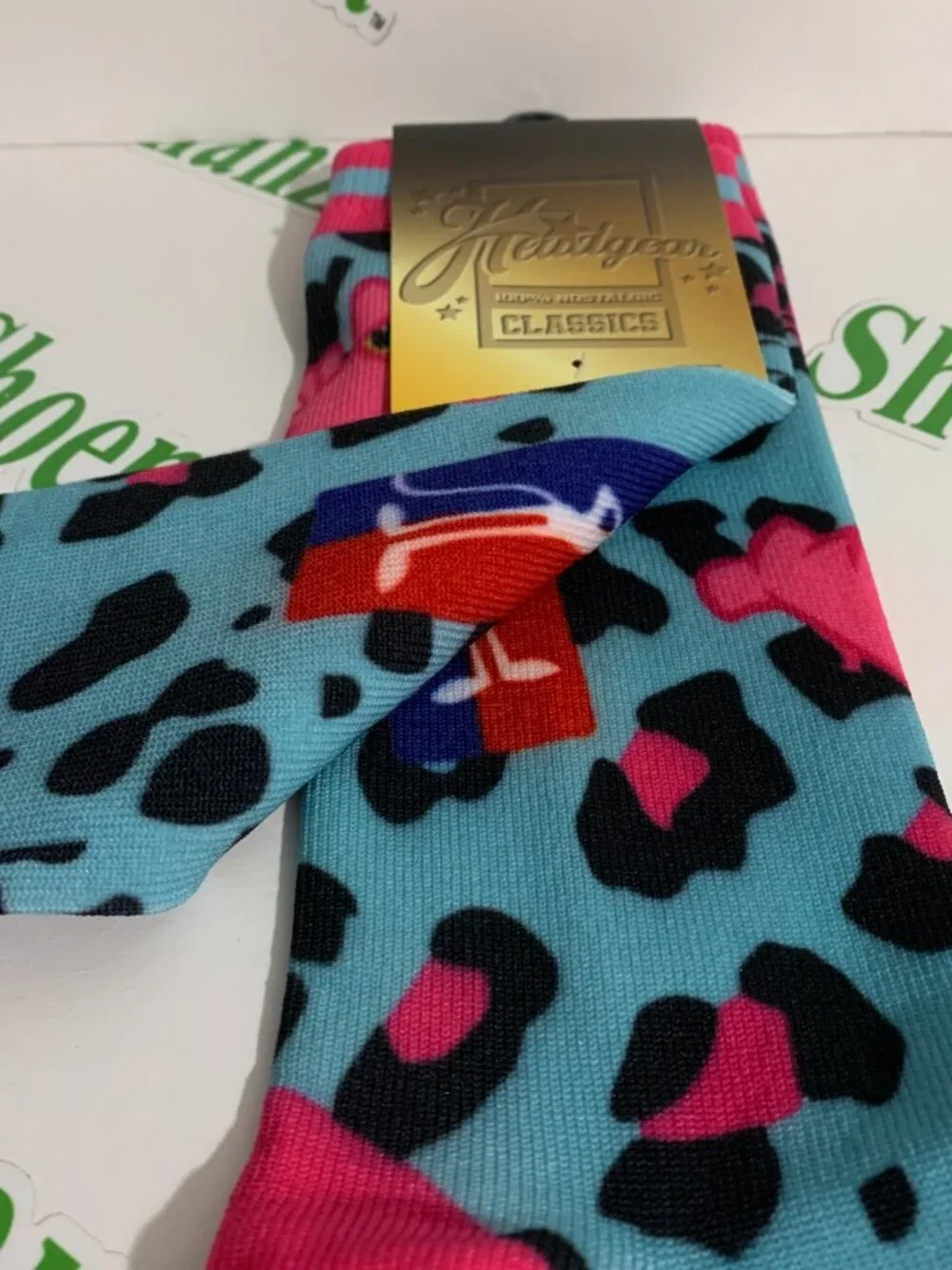 Headgear Classics Socks The Pink Panther Leopard Print Crew Mens Size 9 - 13